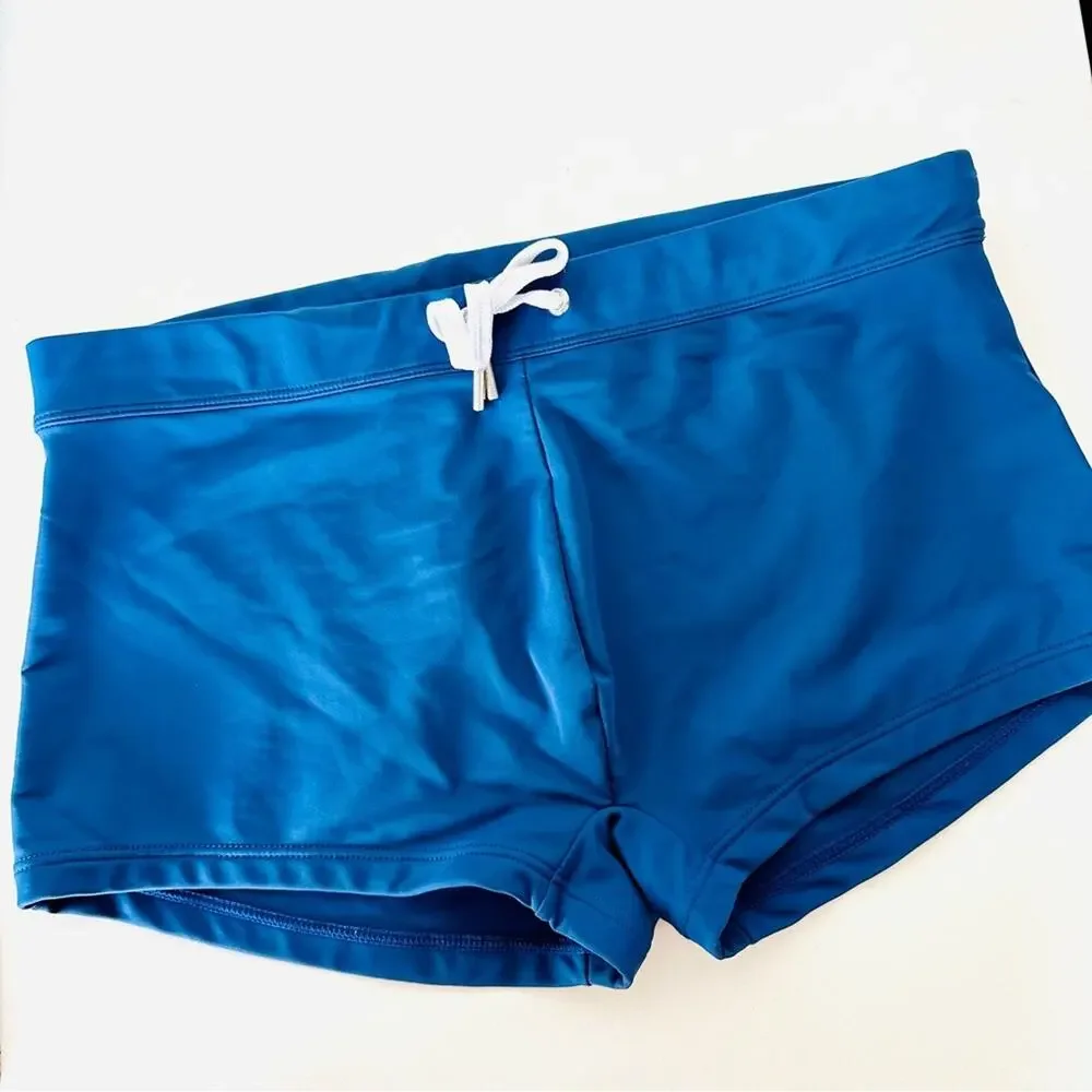 MENS 2XIST Navy Blue White Drawstring Tie Swimsuit Mini Swim Trunk Shorts L
